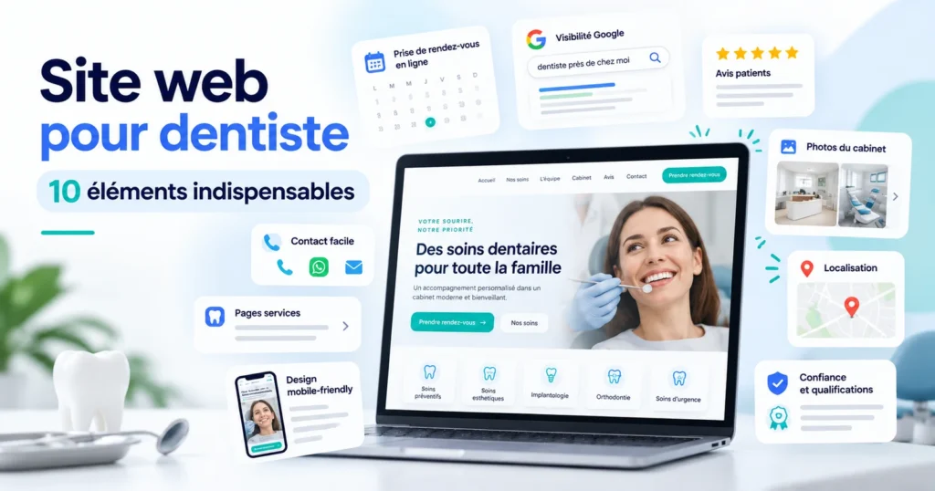 Visuel du guide : Site web pour dentiste : les 10 éléments indispensables pour attirer des patients